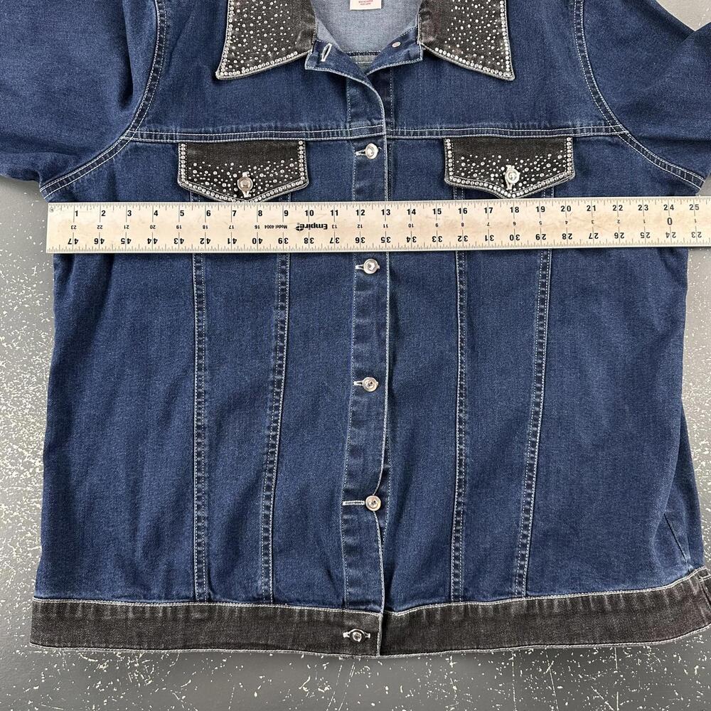 Quaker Factory Denim Jacket Womens 1X Dark Wash Bedazzled Cottage Whimsi Fairy - Picture 5 of 8